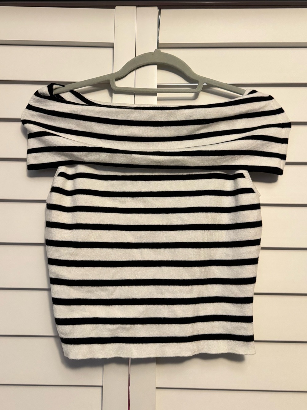 Off-Shoulder Black and White Striped Women's Top
